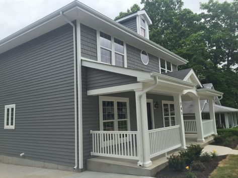 Vinyl Siding Color Schemes, Grey Siding House, Mastic Vinyl Siding, Mastic Siding, Grey Vinyl Siding, Vinyl Siding Colors, Exterior Gray Paint, Grey Siding, Types Of Siding