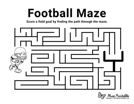 Free printable football maze. Download it from https://museprintables.com/download/maze/football/ Kindergarten Reading Worksheets Free Printables, Football Word Search Free Printable, Football Activity Sheets, Football Crossword Puzzle Free Printable, Halloween Maze Printable Free, Football Maze Free Printable, Football Math Activities, Halloween Maze Printable, Mazes For Kids Printable