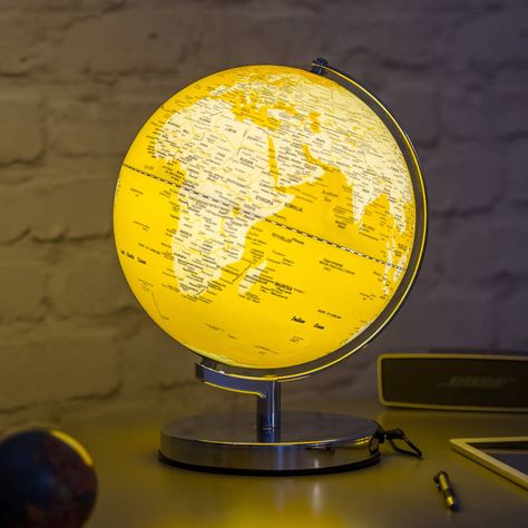 Illuminated LED Globe Light In English Mustard Globe Desk Lamp, Celestial Globe, World Globe Lamp, Kids Globe, Antique Globe Vintage, Learning Science, Yellow Aesthetic, Globe Lights, Learning Toys