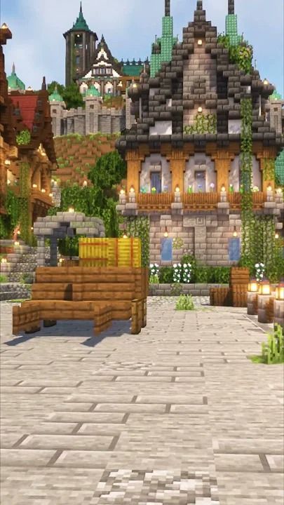 (2) minecraft medieval city - YouTube Minecraft Medieval Entrance, Minecraft Sidewalk, Medieval City Minecraft, Minecraft Medieval City, Minecraft Path, Minecraft Market, Minecraft Medieval Village, City Minecraft, Minecraft Town