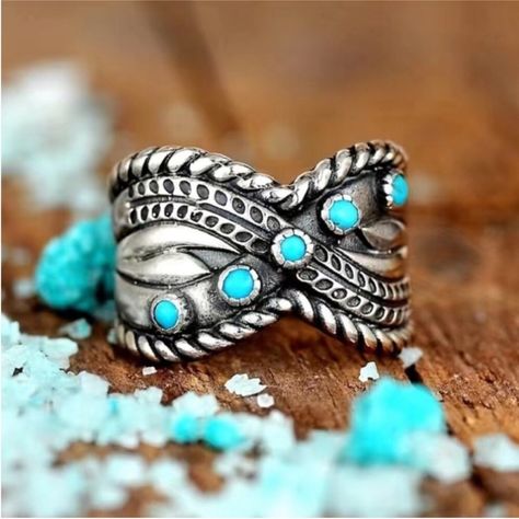 Women’s Retro Twist Band Ring Inlaid Faux Turquoise Beads Bohemian Ring Silvery Main Material : Alloy Mosaic Material : Faux Turquoise Size :7 All Offers Are Welcome !!! Happy To Answer Any Questions! Super Fast Shipping, Ship Out Next Business Day Cheap Accessories Jewelry, Boho Turquoise Ring, Twisted Band Ring, Boho Turquoise, Silver Ring For Women, Gothic Vintage, Turquoise Boho, Pattern Ring, Wide Ring