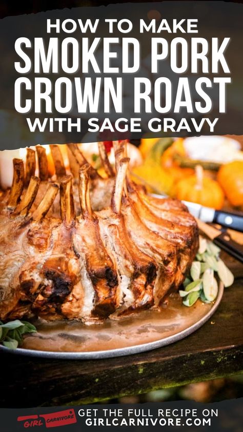 🍖 Smoked Pork Crown Roast + Sage Gravy = Dinner Party Legend! 🌿 Unlock the secrets to this show-stopping centerpiece. Our step-by-step guide ensures perfectly smoked, juicy pork every time. Wow your guests with a dish that looks complex but is surprisingly doable. The sage gravy takes it over the top! Ready to become the host with the most? This recipe is your ticket! #PorkCrownRoast #SmokedMeats #HolidayRecipes Smoked Pork Crown Roast, Pork Crown Roast Christmas, Crown Of Pork Roast Recipe, Pork Crown Roast Recipe, Crown Pork Roast Recipes, Crown Pork Roast, Crown Roast Recipe, Sage Gravy, Pork Crown Roast