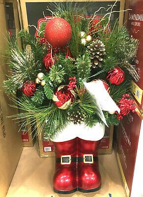 Santa Boot Centerpiece, Santa Boots Decoration Diy, Christmas Santa Boots, Santa Boots Floral Arrangement, Santa Boots Decoration Vintage, Longleaf Pine, Painted Boots, Front Hallway, Santa Boots