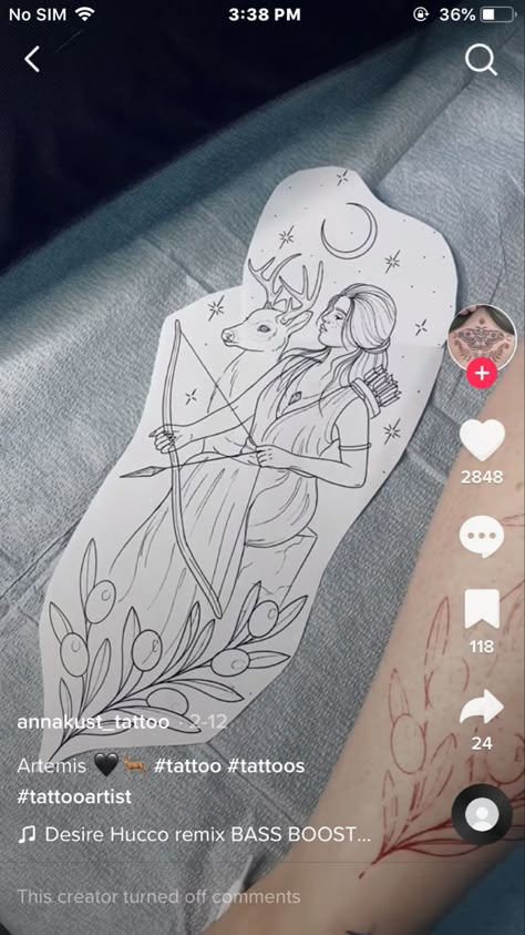 Artemis Goddess Tattoo, Dreamer Tattoo, Artemis Tattoo, Archer Tattoo, Cute Halloween Tattoos, Athena Tattoo, Stag Tattoo, Sagittarius Tattoo, Animal Tattoo Ideas