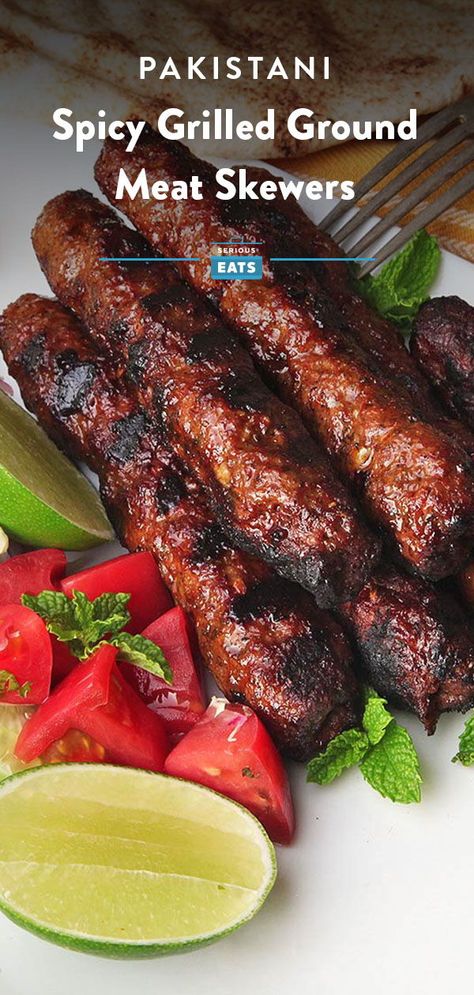 Kebab Charcuterie Board, Meat Kebabs Skewers, Meat Screwers, Grilled Indian Food, Indian Beef Kebab Recipes, Juicy Meat Recipes, Indian Grill Recipes, Minced Beef Kebab Recipes, Spicy Lamb Recipes