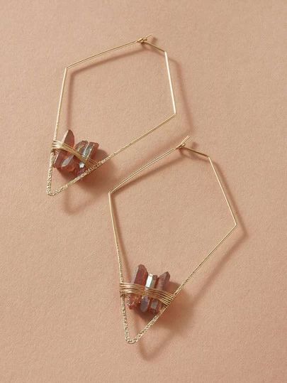 Search crystals | SHEIN USA Hollow Earrings, Glamorous Fashion, Embellished Fashion, Geometric Hoop Earrings, Wire Jewelry Designs, Earrings Ideas, Wire Wrapping Crystals, Vanity Decor, Anthropologie Jewelry