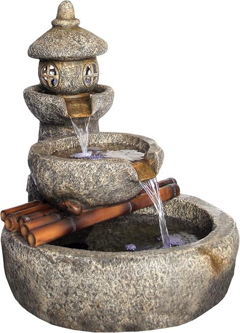 Design Toscano SS12657 Asian Decor LED Light-Tranquil Springs Pagoda Fountain-Outdoor Water Feature, Antique Stone Calming Sound, Pagoda Garden, Fountain Lights, Outdoor Water Feature, Fountain Design, Asian Garden, Water Fountains Outdoor, Fountain Pump, Stone Bowl