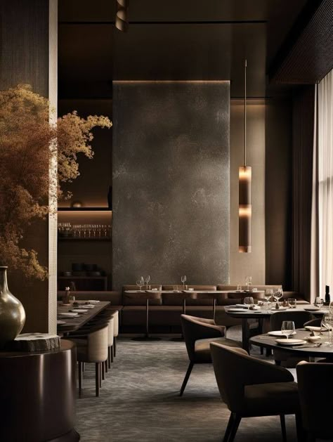 Private Dining Room Restaurant, Brown Restaurant, Dark Restaurant, Modern Restaurant Design, Luxxu Modern Design Living, Korean Restaurant, Luxury Restaurant, Restaurant Concept, Modern Restaurant