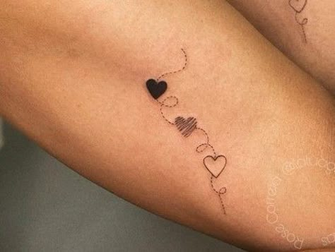 Small Solid Heart Tattoo, Mom And 3 Daughters Tattoos, Loved You First Tattoo, Small Mother Tattoos Simple, Mother Of 3 Tattoo Ideas Simple, Wrist Tattoos For Women Heart, Milestone Tattoo Ideas, Tiny Tats For Women, Small Watercolor Tattoos For Women