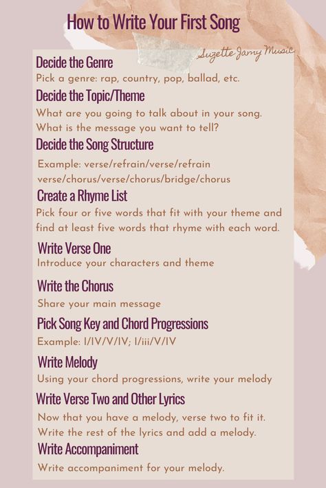 How to Write Your First Song – Suzette Jamy Music Writing Song Lyrics Ideas, How To Write Song Lyrics Ideas, Music For Writing Books, Song Writing Idea, Lyrics Ideas Song, Song Writing Techniques, How To Make Lyrics For A Song, Inspiration For Song Writing, Lyrics For Songwriting