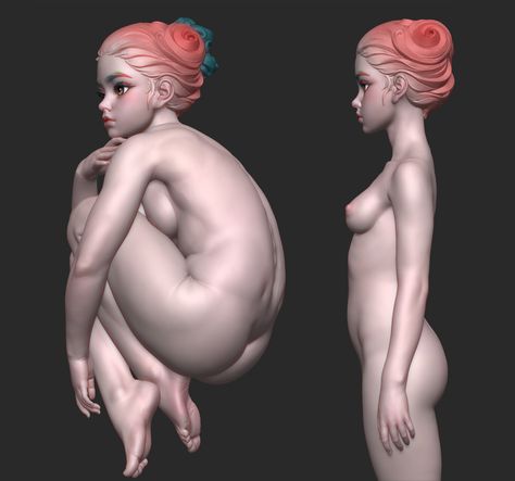 Stylized Female Anatomy, Woman Torso Reference, Floating Poses Reference, Female Artwork Art, Female Artworks, Female Body Reference, Miniature Sculpting, Woman Anatomy, Full Body Poses