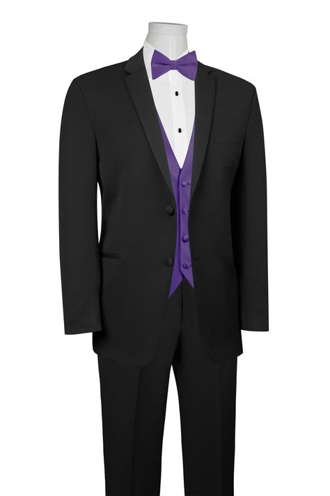 Check out the custom look I created with JFW Build-A-Tux! Black And Purple Tuxedo Wedding, Black And Purple Prom Suit, Purple Prom Tux, Purple Tuxedo For Prom, Purple Chambelan Outfits, Purple And White Suit, Lilac Chambelanes Outfits, Prom Tuxedo Ideas Couple, Chambelanes Outfits Quinceanera Purple