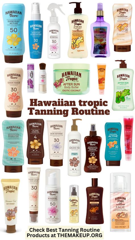 Hawaiian Tropic: Complete Tanning Routine Essentials for Your Sun-Kissed Glow Tanning Products In The Sun, Beach Glow Up, What To Bring To Hawaii, Beach Aethstetic, Tanning Tips In The Sun, Hawaiian Tanning Oil, Tanning Ideas, Tanning Schedule, Best Tanning Oil