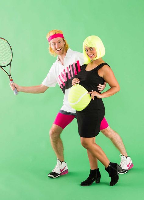 37 of the Best ’80s Costume Ideas You Haven’t Seen Before | Brit + Co Best 80s Costumes, Funny Halloween Costume Ideas, Costume Blonde, 80s Costumes, 80s Halloween Costumes, Turtleneck Leotard, The Shining Twins, Look Disco, Pregnant Halloween Costumes