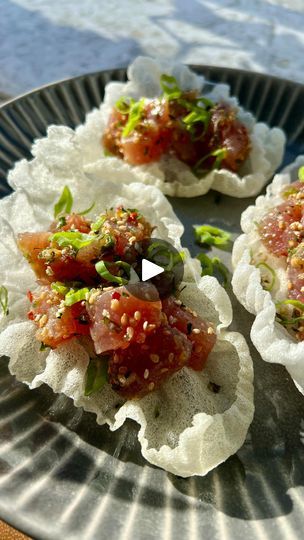 50K views · 2.1K reactions | Rice Paper Chips! ✨I could snack on these all day long - they’re really yummy and super fun to make! Rice paper is lightly fried then served with some poke 🍣 Get the recipe below‼️

INGREDIENTS 🐟 
Rice paper, cut into quarters
Poke, store-bought or homemade
Neutral oil, for frying
Green onion, garnish
Furikake, garnish 

INSTRUCTIONS 📝 
Cut rice paper into quarters and add to hot oil. The oil should be hot enough as the rice paper will crisp up within seconds. Remove from oil shaking off any excess and place onto a paper towel. Top with your fav poke and garnish with green onion & furikake. Enjoy! 

#crispyricepaper #crispyrice #crispyricechips #ricepaperchips #poke #snackideas #asianappetizer #ricepaper #ahitunapoke #asiansnack | steph🍴easy meals + snacks Frying Rice Paper, Fried Rice Paper Chips, Rice Paper Crisp, Fried Rice Paper Recipes, Rice Paper Chips, Fried Rice Paper, Rice Paper Recipes, Ahi Tuna Poke, Tuna Rice