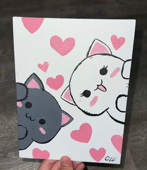 Easy Painting Ideas For Girlfriend, Matching Paintings Canvas Easy Diy, Easy Painting For Friends, Cute Painting For Girlfriend, Canvas Couple Ideas, Cute Easy Paintings For Boyfriend, Boyfriend Girlfriend Painting Ideas, Cute Valentine Paintings, Doodles For Bf