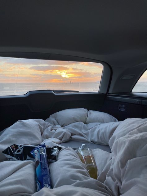 Bed In The Back Of A Car, Sleep In Car Aesthetic, Sleeping In The Car Aesthetic, Bed In Back Of Car, Date In Car, Camping In Car, Car Bed Aesthetic, Sleeping In Car, Sleep In Car