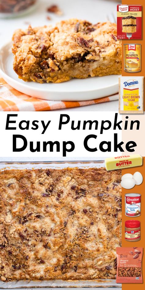 pumpkin dump cake pin Easy Pumpkin Dump Cake With Yellow Cake, Angel Food Cake And Pumpkin, Pumpkin Dump Cake With Pecans, Pumpkin Cheesecake Dump Cake Recipe, Easy Pumpkin Crisp, Betty Crocker Pumpkin Pudding Dump Cake, Dump And Bake Pumpkin Cake, Two Ingredient Pumpkin Cake, Dump Cake For A Crowd