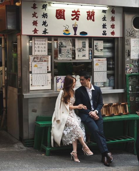 Hong Kong Couple Photography, Chinatown Couple Photoshoot, Hong Kong Pre Wedding Photoshoot, Chinatown Engagement Photos, Hong Kong Engagement Photos, 80s Hong Kong Wedding, Street Prewedding Photo Ideas, Chinatown Photoshoot, Japan Elopement