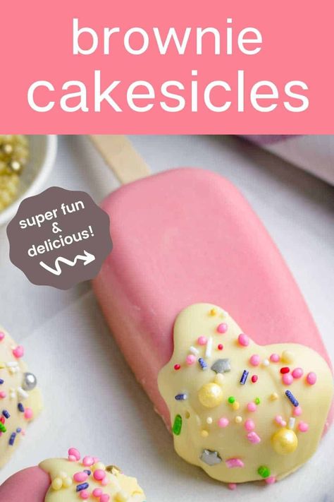 How To Display Cakesicles, Cheesecake Cakesicles Recipe, Cakesicle Filling Ideas, Cake Popcicles Recipes, Cakecicles Recipes, Funfetti Cakesicles, Cakescicles Recipes, Cake Sickles Ideas, Brownie Cakesicles