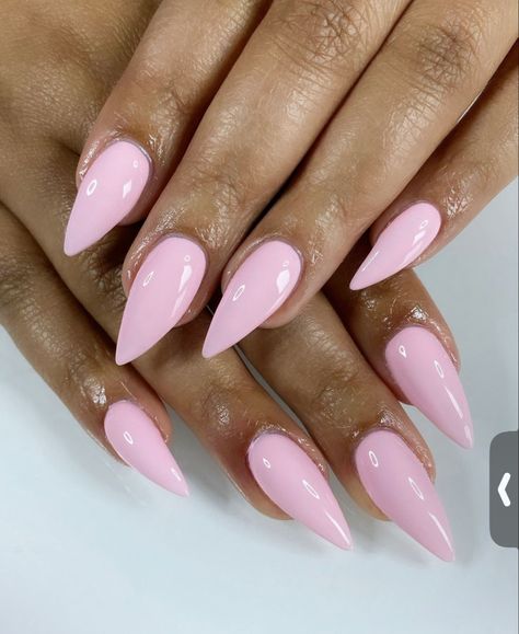 Light Pink Pointy Nails, Pointy Pink Nails, Almond Light Pink Nails, Pointy Almond, Pointy Nails, Light Pink Nails, Nail Sets, Mani Pedi, Almond Nails