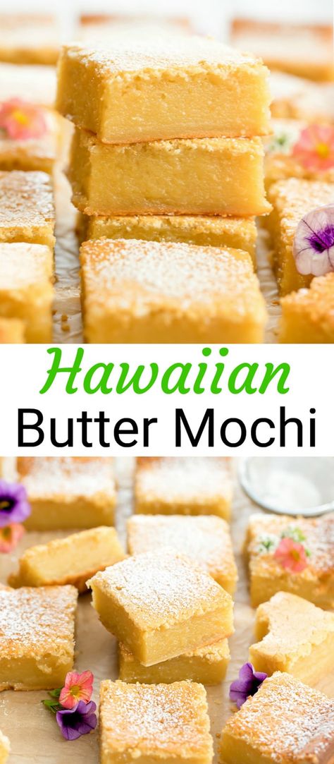 Mochiko Cake Recipe, Mochi Cake Recipe Simple, Best Butter Mochi Recipe, Mochi Cake Hawaiian, Sweetcorn Mochi Cake, Coconut Butter Mochi Hawaiian, Hawaiian Mochi Recipe, Butter Coconut Mochi, Asian Treats Sweets