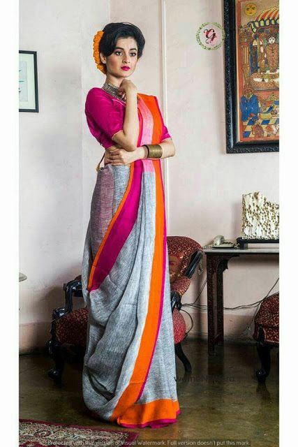 Beat the Heat with Linen Sarees Saree Drapes, Saree Drape, Draping Styles, Bengali Saree, Indian Sari Dress, Saree Draping Styles, Saree Wearing Styles, Saree Wearing, Cotton Saree Designs