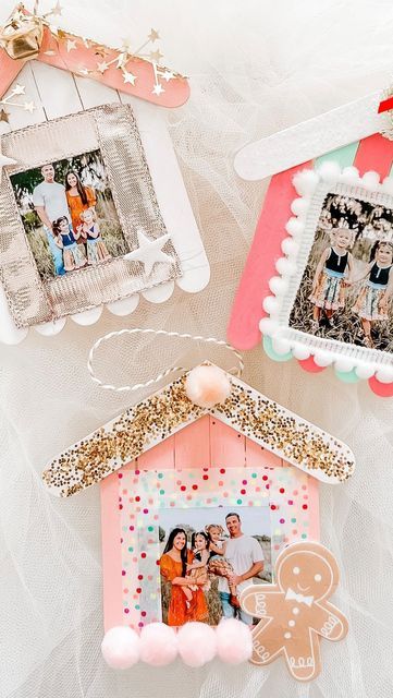 Chantelle Frank on Instagram: "DIY Popsicle Stick Ornament 🎄 I knew I had to make these when @teganenloe shared them last year, but I never got around to making them! This year, we made it happen! These are such a fun way to display those family photos during the Christmas season. These would also make perfect gifts for grandparents! #christmasornament #diychristmas #diychristmasdecor #christmastree #christmastreedecorating #ornaments #popsiclestickcrafts #christmascrafts #kidschristmas #tree Ornaments For Grandparents Diy, Classroom Christmas Tree Ornaments, School Picture Christmas Gift Ideas, Diy Christmas Photo Gifts, Christmas Kids Ornament Crafts, Diy Ornaments With Kids, Christmas Craft With Picture For Kids, Popsicle Stick Photo Ornaments, Toddler Christmas Crafts For Gifts Grandparents