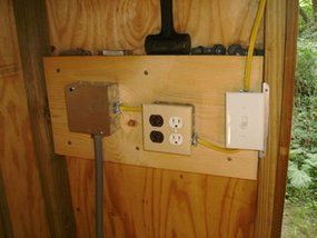 Picture of Wiring the Shed Home Electrical Wiring, Shed Organization, Storage Shed Plans, Shed Kits, Shed Plan, Backyard Shed, Diy Electrical, Outdoor Sheds, Wood Shed