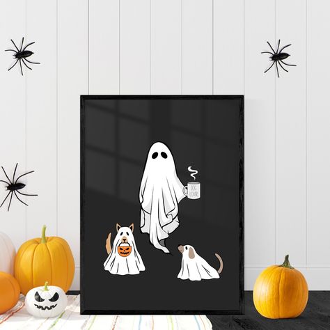 Dog Ghost Painting, Ghost Dog Painting, Dog Ghost, Halloween Canvas Art, Creative Pumpkin Painting, Ghost Painting, Dog Pumpkin, Ghost Diy, Ghost Dog