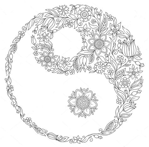 Yin Yang Coloring Pages for Adults Wallpaper Hippie, Yin Yang Art, Yin Yang Tattoos, Art Hippie, Abstract Coloring Pages, Zen Colors, Mandalas Painting, Mermaid Coloring Pages, Free Adult Coloring Pages