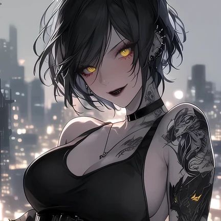 Anime Delinquent Female, Anime Goth Female Art, Vampire Female Character Design, Anime Goth Female, Goth Anime Woman, Tomboy Pfp, Soca Fofo, Gothic Images, Anime Goth