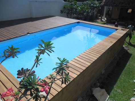 Pooldeck on INTEX Above Ground Swimming Pool 24'x12'x52" Rectangle Above Ground Pool, Oberirdischer Pool, Kleiner Pool Design, Amazing Pools, Pools For Small Yards, Deck Piscina, Piscina Intex, Best Above Ground Pool, Swimming Pool Decks