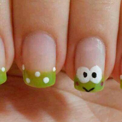 Frog nails! Do It Yourself Nails, Animal Nail Art, Cute Simple Nails, Hello Kitty Nails, Pink Nail Art, Animal Nails, Really Cute Nails, White Nail Designs, Nails For Kids