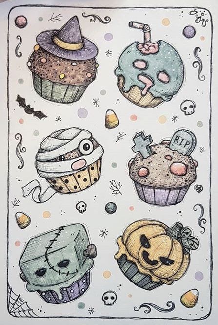 Cute Halloween Food Drawings, Spooky Food Drawing, Cute Spooky Drawings, Cute Halloween Sketches, Cool Halloween Drawings, Simple Halloween Drawings, Halloween Zeichnungen, Tray Drawing, Halloween Art Ideas