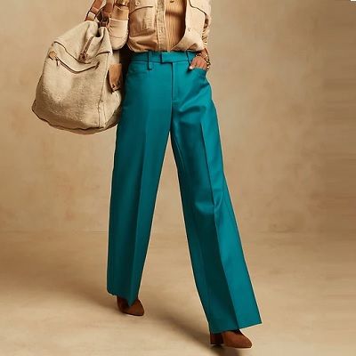 Wednesday's Workwear Report: High-Rise Wide-Leg Italian Wool Pant - Corporette.com Turquoise Pants Outfit Work, Teal Pants Outfit Work, Turquoise Pants Outfit, Teal Outfit Ideas, Teal Pants Outfit, Turquoise Outfit, Turquoise Palette, Turquoise Pants, Pants Outfit Work