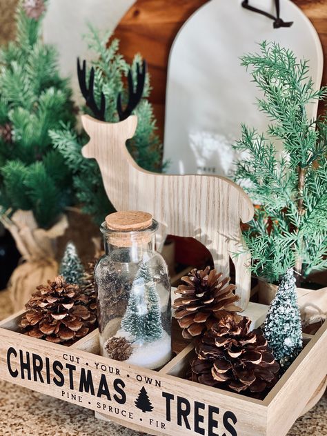 Target Dollar Spot Christmas 2022, Christmas Woodland Theme, Bowl Arrangements, Small Christmas Decor, Wood Box Decor, Christmas Target, Christmas Crate, Farmhouse Christmas Decorations, Rustic Farmhouse Christmas