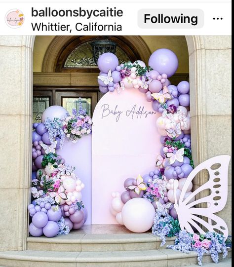 Butterfly 1st Birthday Backdrop, Butterfly Balloon Garland Backdrop, Harry Potter Birthday Decorations, Butterfly Quince, Kylie Baby Shower, Butterfly Backdrop, Butterfly Themed Birthday Party, Butterfly Theme Party, Butterfly Birthday Theme