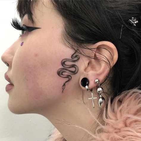 lil snake sideburn for @babysugartrap Small Sideburn Tattoo, Sideburn Tattoos, Sideburn Tattoo, Small Face Tattoos, Small Snake Tattoo, Cyberpunk Inspiration, Rip Tattoo, Face Tats, Face Tattoos For Women