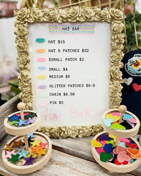 ✨🧢 TRUCKER HAT BAR 🧢✨ Patches size XS-Large, hat chains, & pins are waiting for you to come & create your custom trucker hat with Lily!! We have sequin patches, hippie vibe patches, summer patches, 4th of July and so many more!! A large variety of trucker hat colors too! 👯‍♀️ Grab your girls and go make your custom hat with Lily tomorrow! Open 10am-4pm • 121 West State Street Pendleton, IN 🧢🧢🧢🧢🧢🧢🧢🧢🧢🧢🧢🧢🧢🧢🧢🧢🧢🧢 #hatbar #hat #truckerhat #irononpatches #indiana #indianaboutique #pendletonindi... Trucker Hat Bar Patch Display Ideas, Hat Patches Diy, Hat Patches Ideas, Trucker Hat Pins, Hat Bar Set Up, Hat Bar Party, Trucker Hat Patch Ideas, Hat Bar Display Ideas, How To Start A Hat Bar