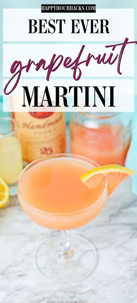 This grapefruit martini is so good! Vodka, ruby red grapefruit and a touch of tripe sec make these a delicious grapefruit cocktail. This is one of my favorite grapefruit recipes and makes for a super cute pink cocktail. Great for summer cocktails. Grapefruit Vodka Drinks, Grapefruit Martini, Vacation Drinks, Grapefruit Drink, Martini Recipes Vodka, Cranberry Mimosa, Grapefruit Vodka, Grapefruit Recipes, Grapefruit Cocktail