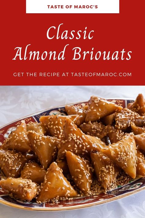 Almond Briouat Recipe - Moroccan Pastries with Almonds and Honey Moroccan Briouats, Morrocan Recipe, Moroccan Thanksgiving, Moroccan Pastries, Moroccan Desserts, Moroccan Cookies, Ramadan Recipe, Moroccan Recipes, Ramadan Iftar