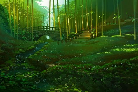 ArtStation - Bamboo Forest, Vivian Wu Bamboo Forest Fantasy Art, Japanese Bamboo Forest, Bamboo Forest Painting, Japanese Forest Aesthetic, Japanese Forest Art, Bamboo Forest Aesthetic, Bamboo Forest Drawing, Bamboo Forest Illustration, Chinese Forest