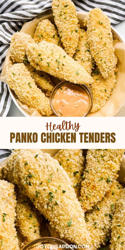 35 minutes · Serves 4 · Healthy Panko Chicken Tenders - yummy and easy poultry main dish for busy weeknight dinners. Chicken tenders breaded with panko and baked in the oven. A kid-friendly dish perfect for family dinners. Healthy Panko Chicken, Panko Baked Chicken, Healthy Chicken Tenders, Panko Chicken Tenders, Chicken Tender Recipes Baked, Baked Panko Chicken, Panko Recipes, Cooked Chicken Temperature, Tender Recipes