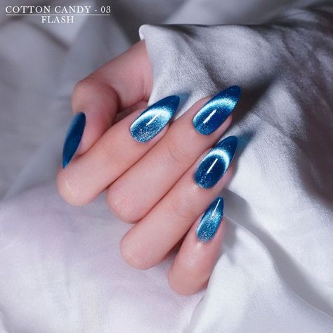 Red White And Blue Cat Eye Nails, Blue Donut Glaze Nails, Nails Blue Cat Eye, Azure Blue Nails, Summer Nails Cat Eye, Unquie Nails, 3d Cat Eye Nails, Blue Cats Eye Nails, Cat Eye Blue Nails