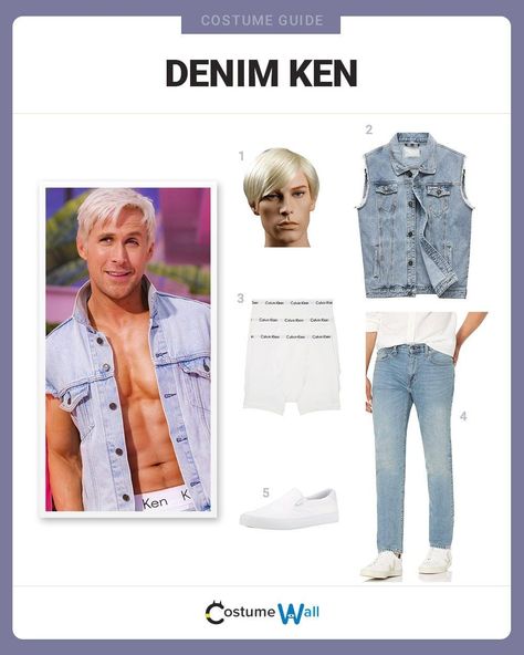 Denim Ken Costume Ken Costume, Easy Diy Costume, Costume Wall, Blonde Hair Wig, Men Calvin Klein, Got Costumes, Double Denim Looks, Costume Guide, Hair Color Spray