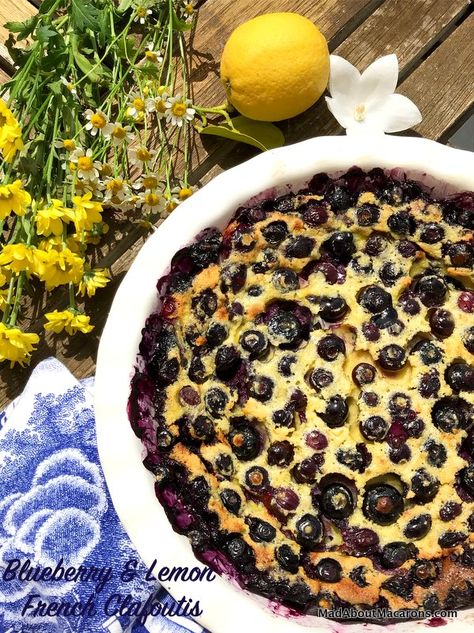 Blueberry lemon Clafoutis - a tangy twist to the French classic dessert  #dessertrecipes #blueberry #lemon #glutenfree #brunch Blueberry Clafoutis, Berry Dessert Recipes, Cherry Clafoutis, Clafoutis Recipes, Baked Custard, Custard Desserts, Berry Dessert, French Dessert, Boozy Desserts