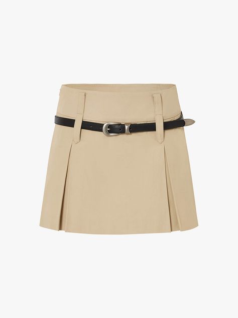 MO&Co. Women's Double Waist Loop Mini Skirt Made from high-quality cotton, this skirt features inner shorts for added comfort. The wide waist design, complete with a belt, creates a flattering silhouette, while the pleated design and A-line cut add a touch of sophistication. Features : - Mini length skirt with inner shorts- Wide waist design with a belt included- Pleated design, A-line cut Code: MBD2SKT055The back length of size S is 36.6cmMATERIALS & CARE Material: 100% CottonPlease put it into Trendy Mid-rise Mini Skirt With Belt Loops, Chic Mini Skirt With Belt Detail, Luxury Mini Skirt With Belt Loops, Fitted Mini Skirt With Belt Detail, Cotton A-line Mini Skirt With Lining, Mini Skirt Design, Skirts Pattern, Mini Pleated Skirt, Rude Girl