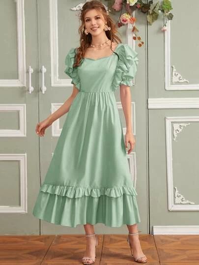 New Arrivals at SHEIN | Shop Women’s Dresses, Tops  Shoes ; Accessories | SHEIN Frock Fashion Dresses, Trendy Maxi Dresses, Long Gown Design, Casual Frocks, Frock Fashion, Girls Maxi Dresses, Frock For Women, Ruffle Trim Dress, Puff Sleeve Dresses