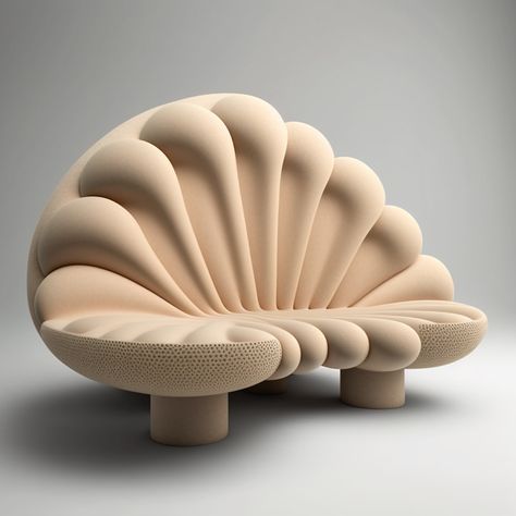 Shell Sofa Living Room, Shell Furniture Design, Seashell Couch, Water Furniture, Seashell Concept Interior Design, Seashell Chair, Shell Chair Pink, Seashell Chair Pink, Futuristic Decor